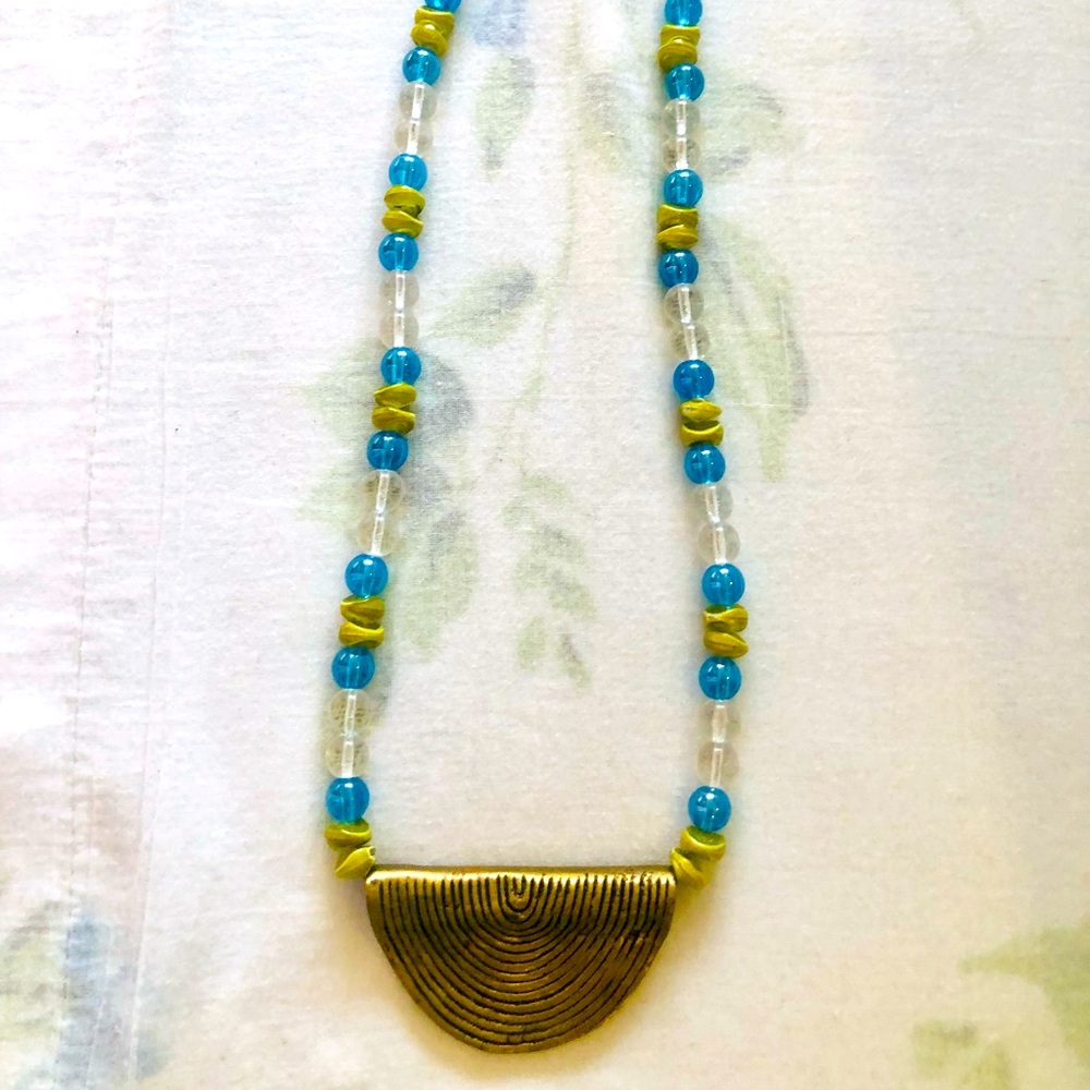 Bohemian Blue Green Beaded Necklace - NWOT